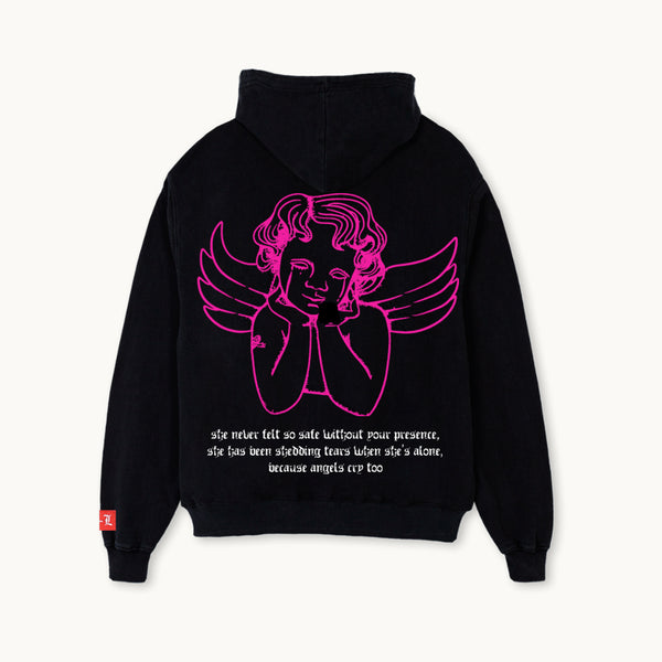 BLACK OVERSIZED ANGEL HOODIE