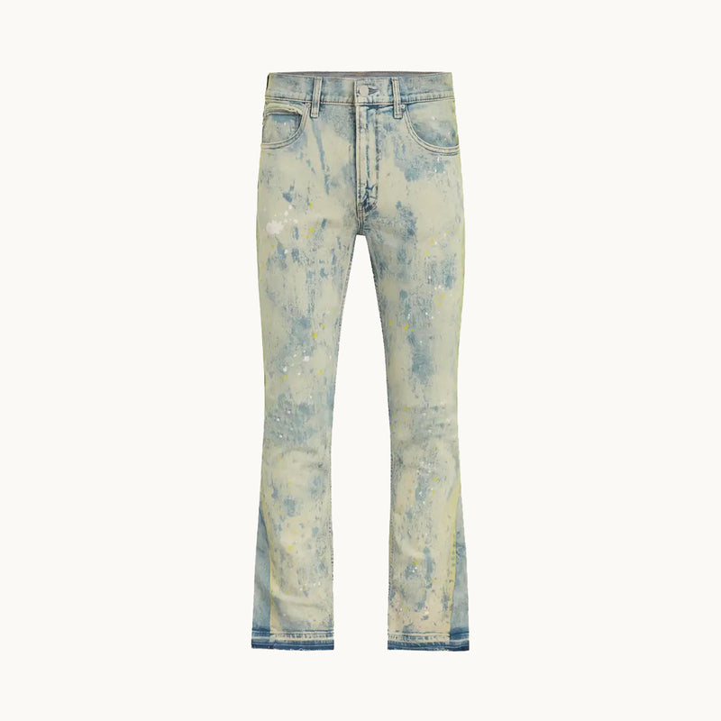 bleached flared cut blue denim