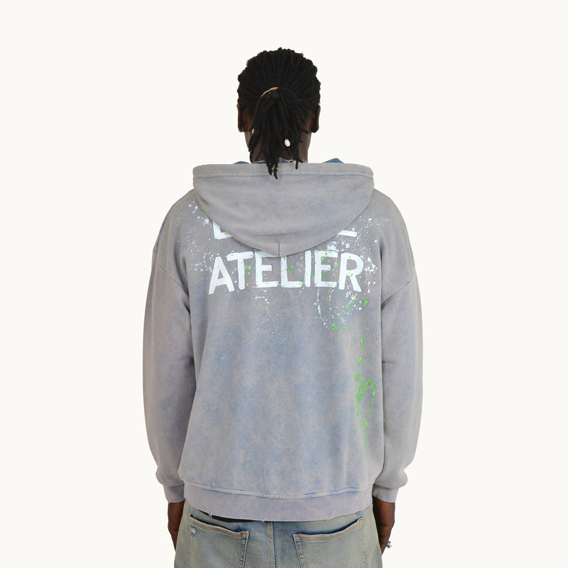 BLUE STEEL VINTAGE PAINT SPLATTER LARME ATELIER HOODIE