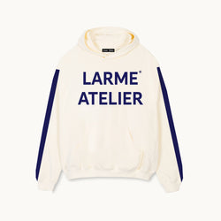 LARME Atelier navy blue side stripes cream hoodie