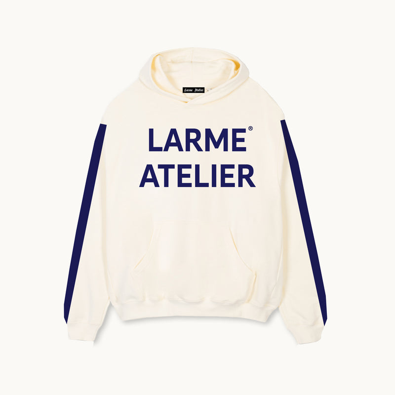 LARME Atelier navy blue side stripes cream hoodie