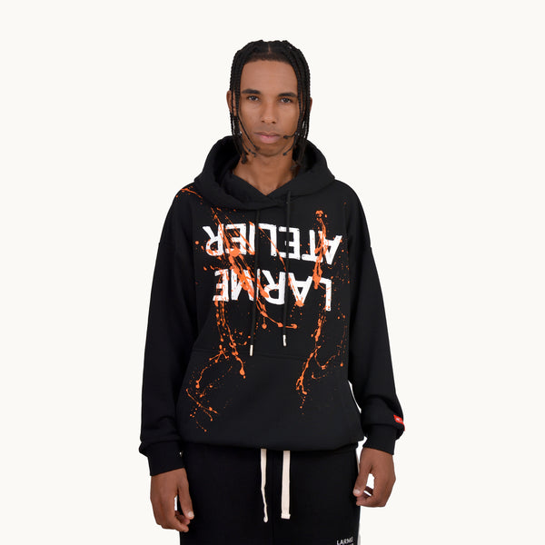 LARME Atelier paint splatter oversized black hoodie