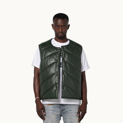 OLIVE GREEN LAMBSKIN SLEEVELESS PUFFER BY LARME ATELIER