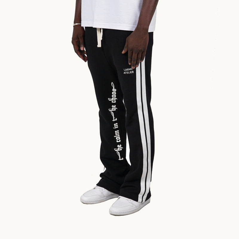 LARME ATELIER BLACK SIDE STRIPE MEN'S FLARED SWEATPANTS