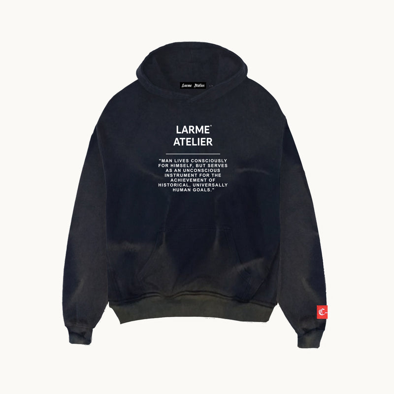 LARME ATELIER SUN FADE EFFECT OVERSIZED BLACK HOODIE